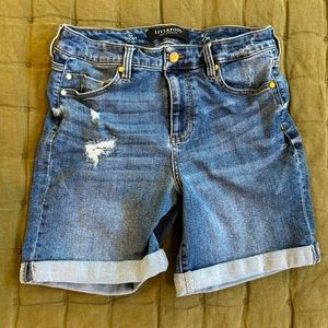 Liverpool hi-rise denim shorts, 8 (29) GUC, blue distressed